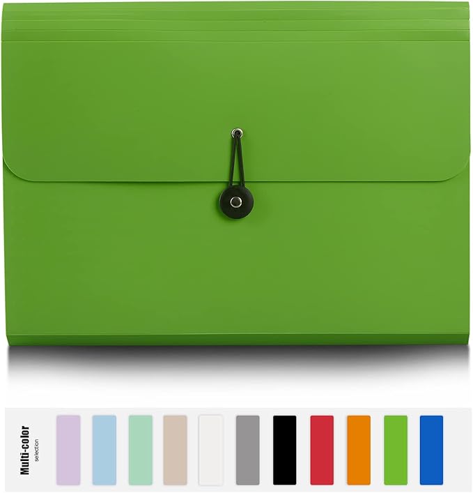 Expanding File Folder File Organizer with 13 Pockets Accordion Filing Folder Expandable File Folder for Documents Paper Organizer for Work, School, Home, Office,Green
