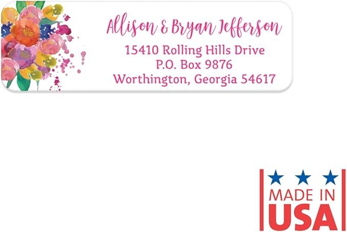 Bright Watercolor Floral Rolled Address Labels / 5 Vibrant Flower Bouquet Designs/Roll of 250 Personalized Address Labels/Designer Return Address Stickers in Elegant Plastic Dispenser