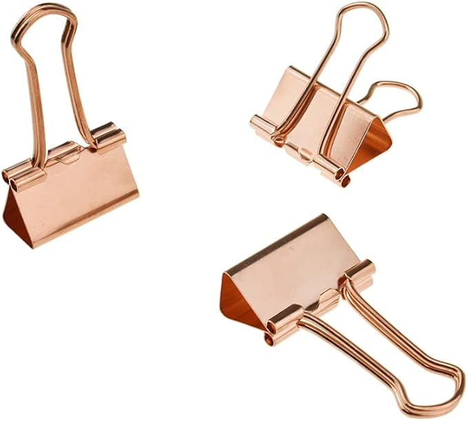 HAHIYO Binder Clips Paper Clamp Spring Steel Sturdy Medium 1.26 inch Width 0.39 Inch Capacity No Sharp Edges Heavy Duty Tight Grip Reusable Rose Gold Metal Bright Finish for Home Office School 13 Pack