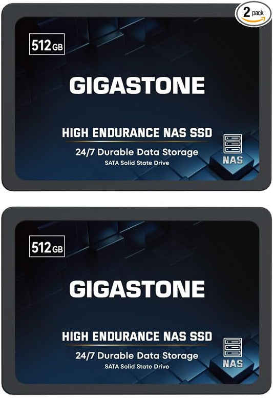 Gigastone 512GB NAS SSD Drive (2-Pack) 24/7 Durable TLC High Endurance RAID Data Storage Network Attached Storage 2.5" SATA Internal Solid State Hard Drives