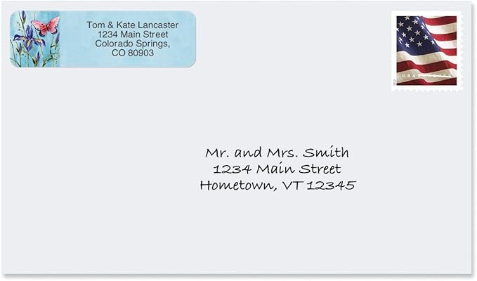 Colorful Images Floral Wings Rolled Personalized Return Address Mailing Labels with Dispenser, 5 Designs, Set of 250, Small ¾ x 2½ Inch Size, Custom Self-Adhesive Sticker Roll