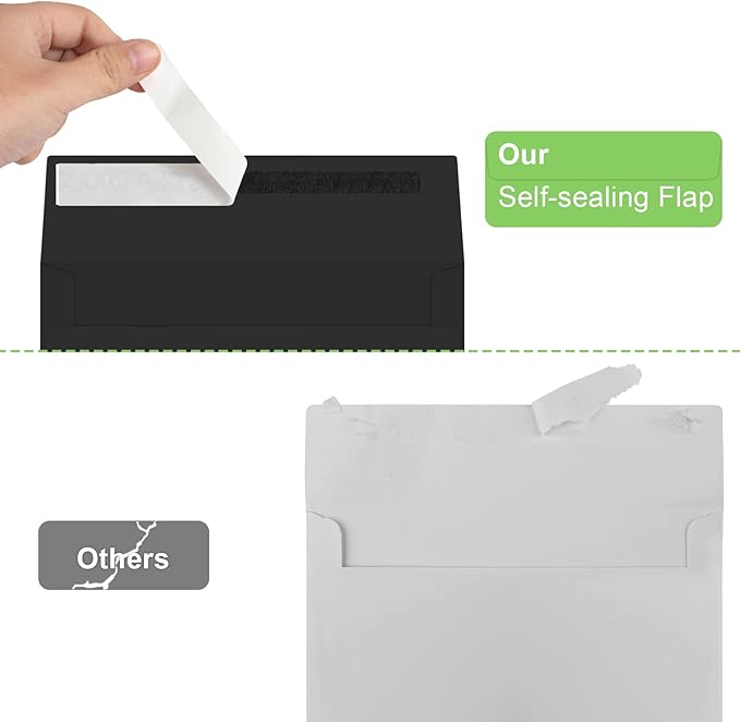 50 Packs 5x7 A7 Envelopes for Invitations, Photos, Greeting Cards - Self Seal for Weddings, Mailing (Black)