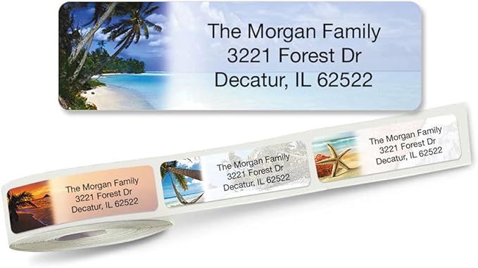 Colorful Images Tropical Paradise Rolled Personalized Return Address Mailing Labels with Dispenser, Customize with Name & Shipping Address, 250 ¾” x 2½” Self Adhesive, Easy Peel Label Roll