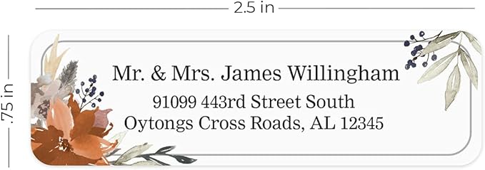 Indie Floral Rolled Address Labels/Roll of 250 Personalized Return Address Labels/Designer Return Address Stickers in Elegant Plastic Dispenser