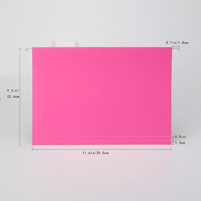 50 Packs Hanging File Folders,Pink Letter Size File Folder,Designed for Bulky Files,Filing Cabinet,1/5 Adjustable Tabs for Office,School,Home