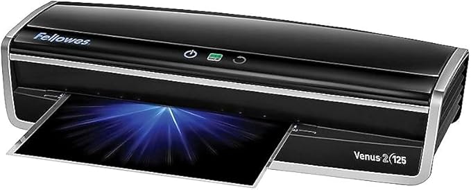 Fellowes Laminator Venus 2 125, Rapid 30-60 Second Warm-up Laminating Machine, with Laminating Pouches Kit (5734801), Black, Silver, 5.1" x 21.3" x 8.2"