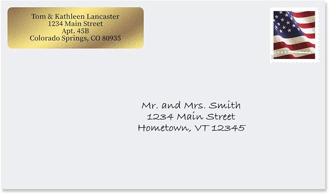 Colorful Images Gold Metallic Foil Rolled Return Address Mailing Labels with Dispenser, Customize with Name & Shipping Address, 500 Self Adhesive, Easy Peel Sticker Label Roll, 3/4" x 2 1/2"