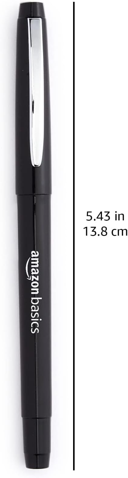 Amazon Basics Felt Tip Marker Pens, Versatile for Writing, Drawing, and Journaling, Black, 24-Pack