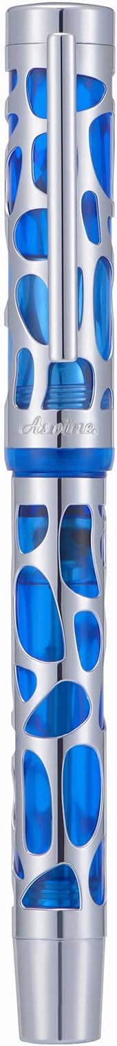 Asvine V169 Vacuum Filling Fountain Pen Extra Fine Nib, Water Drop Skeleton Transparent Blue Acrylic Pen Case Set