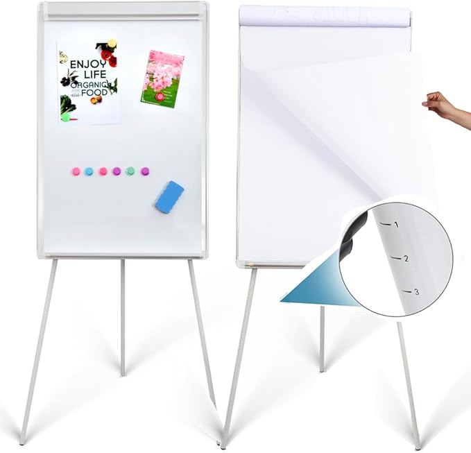 2-Pack Magnetic Dry Erase Easel Set – 36" x 24" Adjustable Height Whiteboard with Tripod Stand, Flipchart Paper, Magnets & Eraser, Great for Office, Classroom & Presentations -White Frame