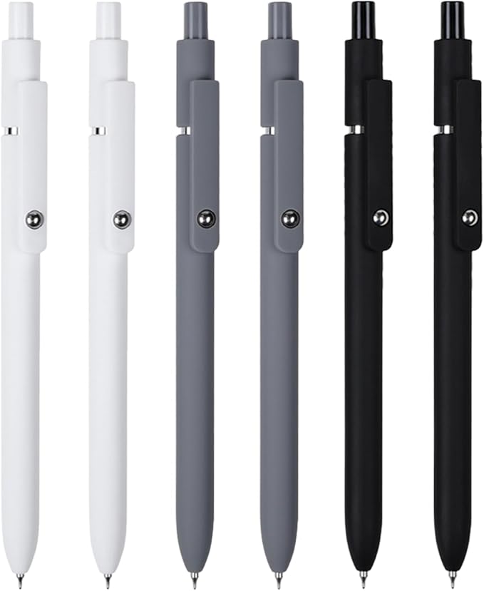 6pcs Gel Pens,0.5mm Fine Point Black Ink Pens With Smooth Wirting,Qucik Dry Pens For Journaling,Cute Nice Aesthetic Pens, Office School Supplies Women Men Student(WH+GY+BK)