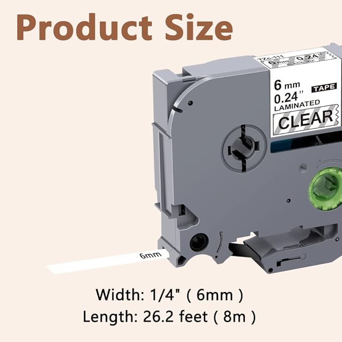 Hehua Tze Tz 6mm 0.23 Laminated Clear Tape Compatible for Brother Label Maker Tape TZe-111 TZe111 TZ-111 TZ111 for Ptouch PT D200 D210 H110 1880, 1/4'' x 26.2ft Black on Clear, 3 Pack