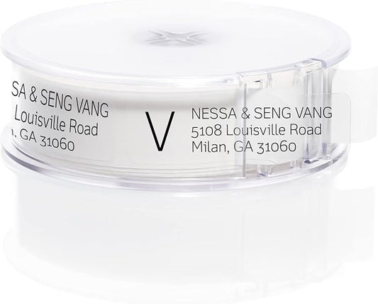 Clear Monogram Rolled Address Labels / 250 Personalized Return Address Labels/Designer Address Stickers in Elegant Plastic Dispenser