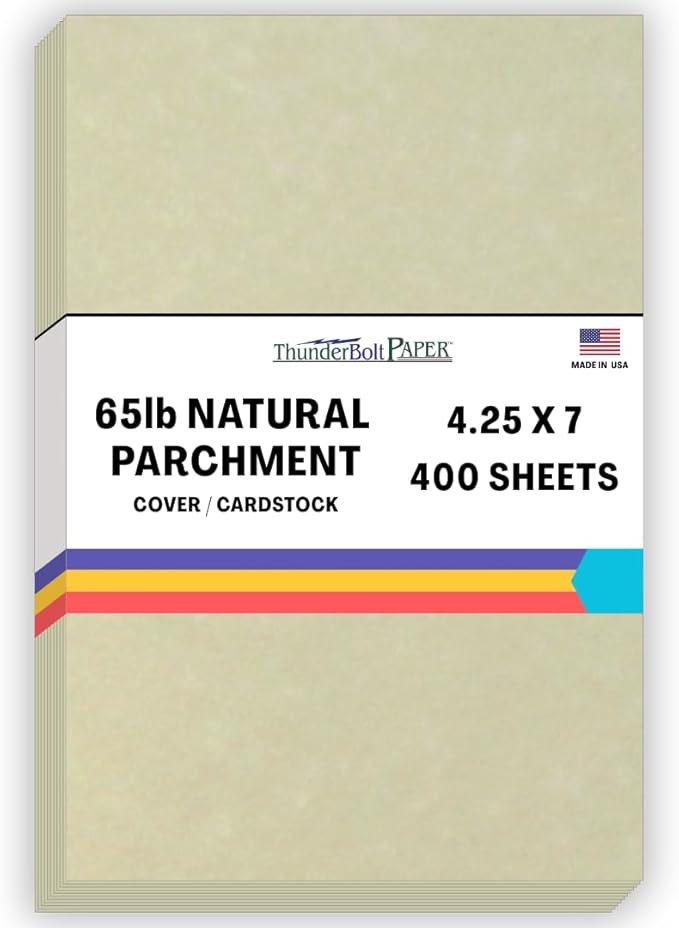 400 Natural Parchment 65lb Cover Paper Sheets 4.25 X 7 Inches Quarter Legal Size Cardstock Weight - Printable Old Parchment Semblance