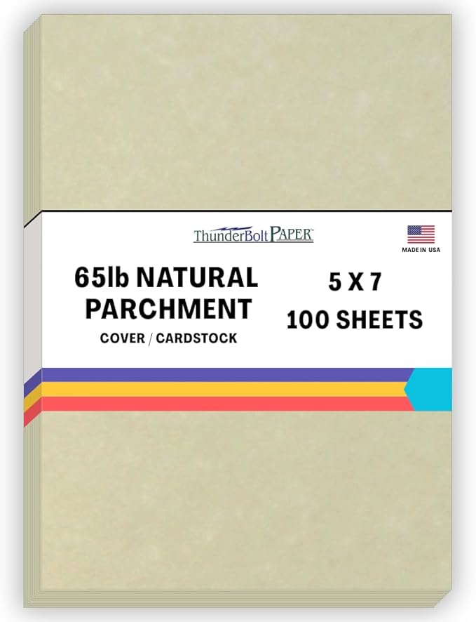 100 Natural Parchment 65lb Cover Paper Sheets 5 X 7 Inches Cardstock Weight Colored Sheets5 X 7" (5X7 Inches) Photo|Card|Frame Size - Printable Old Parchment Semblance