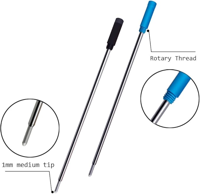 4.5” Replaceable Ballpoint Pen Refills, 30 Pack Smooth Writing Ballpoint Refills for Cross Style Pen (Black and Blue Ink Refills)