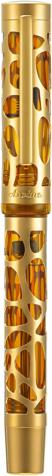 Asvine V169 Vacuum Filling Fountain Pen Medium Nib, Water Drop Skeleton Gold Trim Transparent Coffee Acrylic Pen Case Set