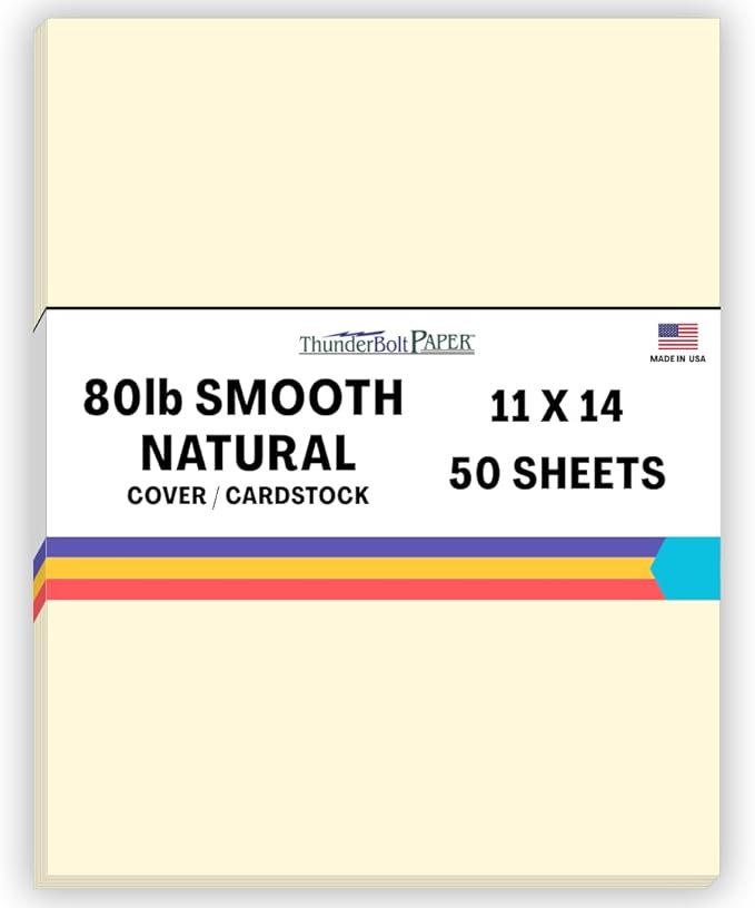 50 Natural Smooth Card Stock Sheets Paper - 11" X 14" (11X14 Inches) Scrapbook|Picture-Frame Size - 80# (80 lb/Pound) Cover Weight - Quality Paper - Smooth Finish