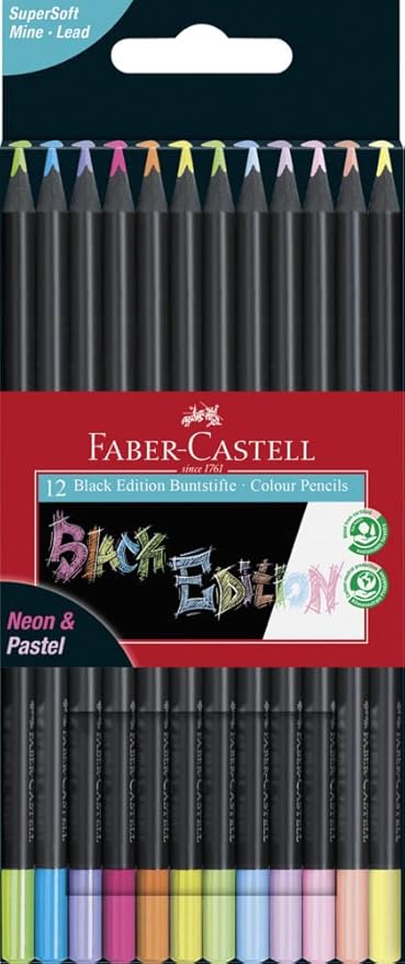 Faber-Castell Black Edition Colored Pencils: 12 Neon & Pastel