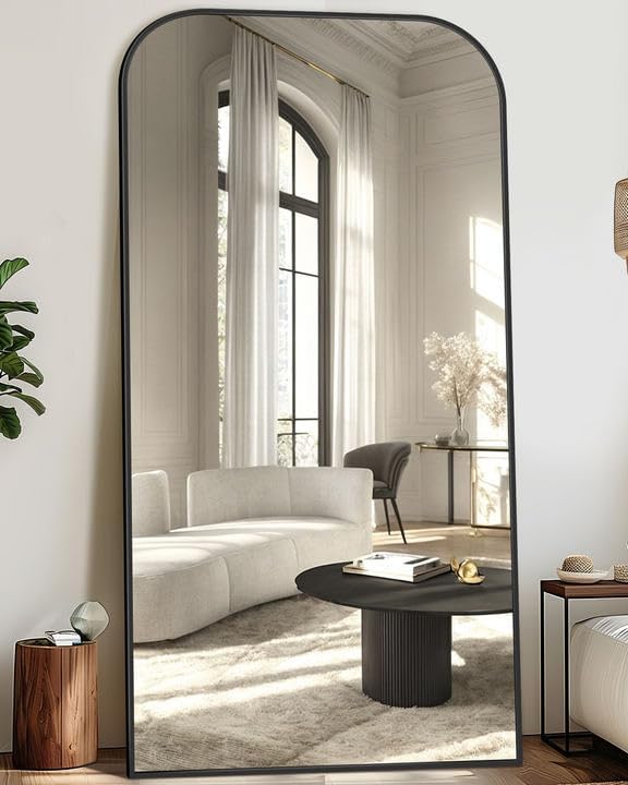 Antok Full Length Mirror, 81"x41" Floor Mirror Freestanding, Arched Floor Standing Large Full Body Mirror with Stand for Bedroom, Hanging Mounted for Living Room, Black