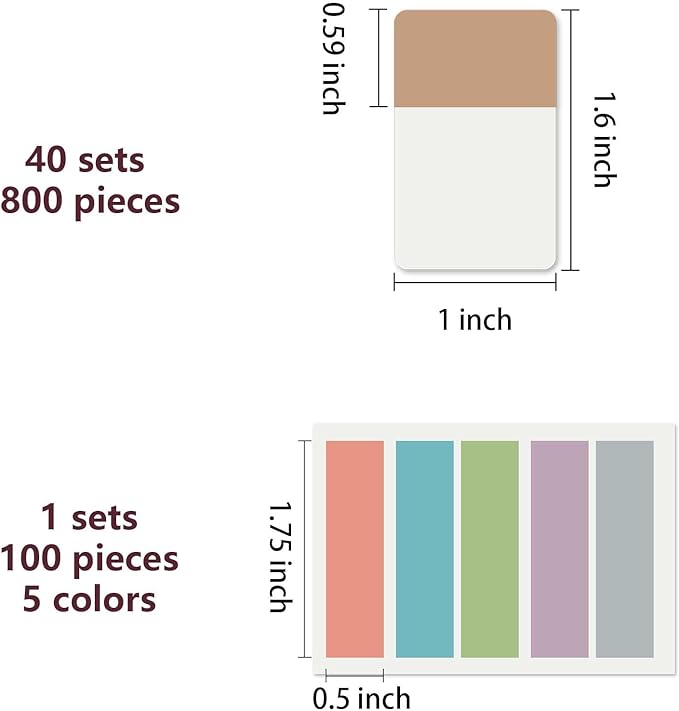 ELII 900 PCS 1 Inch Book Tabs Sticky Index Tabs,Writable and Repositionable File Tabs Flags Colored Page Markers Labels for Reading Notes, Books and Classify Files, 41 Sets