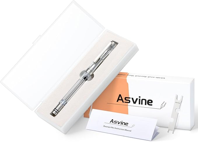 Asvine V200 Titanium Fountain Pen Vacuum Filling, Bock Broad Nib Clear Transparent Acrylic Smooth Writing Pen Case Set