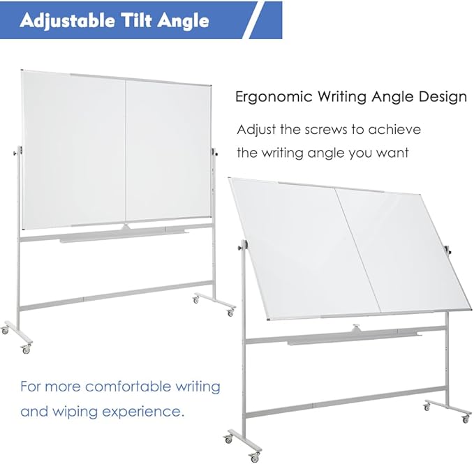 FORTUNO Magnetic Mobile Whiteboard 48"x36", Rolling Double Sided Dry Erase Board with Stand, Reversible Adjustable Height/Angle Easel White Board on Wheels 4' x 3' for Office Classroom Home