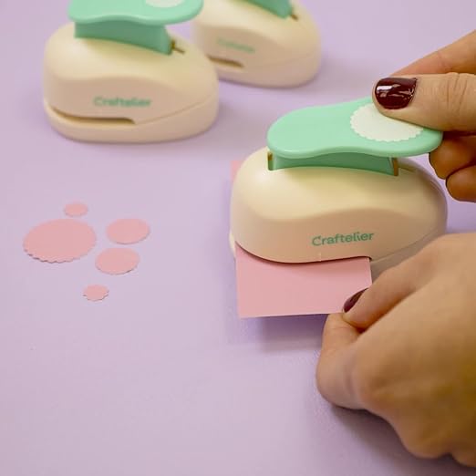 Craftelier - Circle Scallop Punch Set | 3/8", 5/8" & 1" Shape Scalloped Hole Puncher for Paper Crafts | Round Scalloped Hole Punch for Scrapbooking, DIY Cards & Journals | Craft Punch Set for Paper