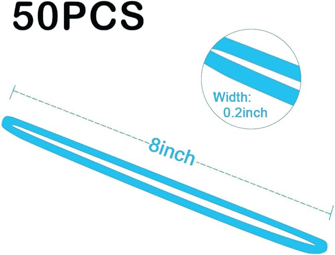 AMUU Rubber Bands 8inch 50 Pack Big Large Rubber Band for Trash Cans Elastic Rubber Bands for Office Supplies File Folders Box Books gifts Notebook Blue