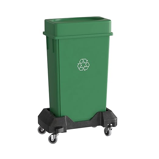 23 Gallon Green Recycle Slim Jim Trash Can with Drop Shot Lid and Dolly