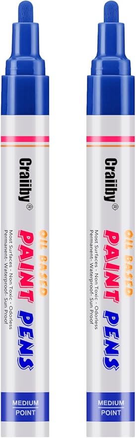 Blue Paint Markers, 2 Pack Oil-Based Waterproof Quick Dry Permanent Paint Pen Set for Rocks Painting, Wood, Fabric, Plastic, Canvas, Glass, Mugs, Metal, Tire, Stone, DIY Craft