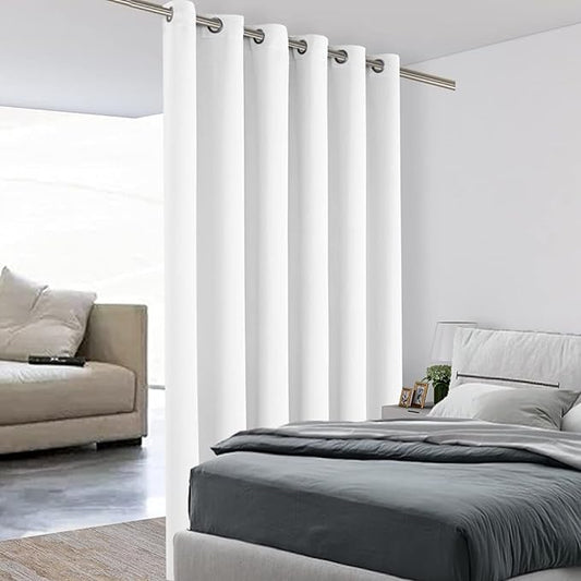 BONZER Room Divider Curtain Screen Partitions Total Privacy Wall Wide Blackout Curtains for Shared Room, 108L x 70W Inch (9L x 5.8W ft), 1 Panel, Greyish White