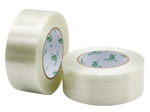 BOMEI PACK 6PACK Reinforced Packing Tape, 5.5Mil 2Inx 60Yds, Heavy Duty Fiber Strapping Adhesive Packaging Tape