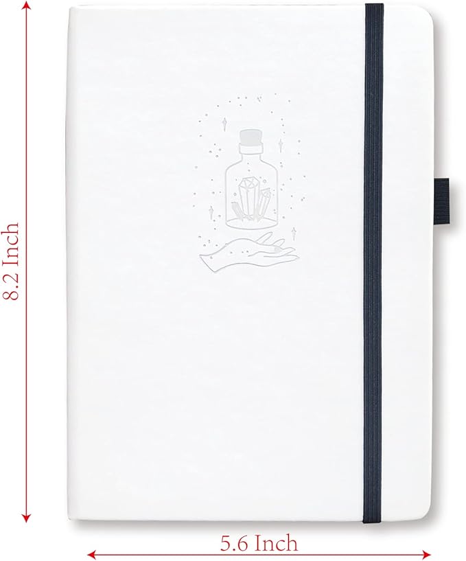 BUKE Dotted Journal A5 Hardcover Notebook- 160 Dot Grid Pages 150g Black Paper - Black PU Leather Hardcover 5.75" x 8.5" and Gift Box Mystery Bottles (BKB-2)