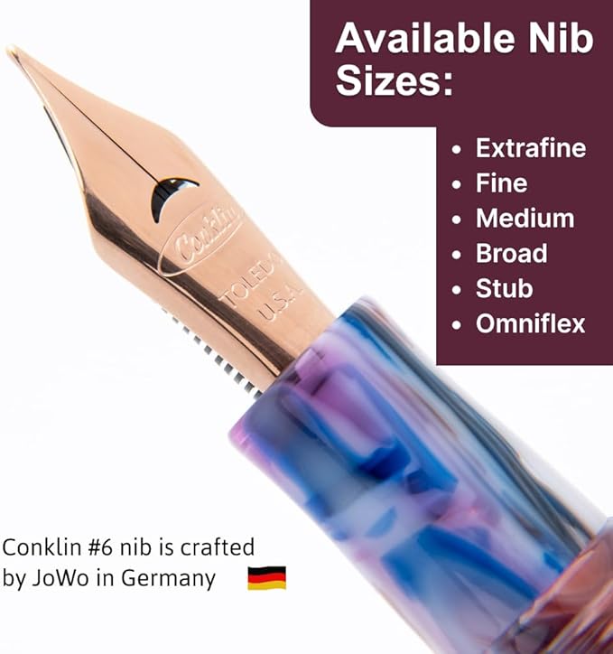 Conklin 1898 Fountain Pen, Misto Purple - Stub Nib | Luxury Writing Instrument with Unique Resin Blend | JoWo Stainless Steel Nib Made in Germany | Ideal for Calligraphy Enthusiasts