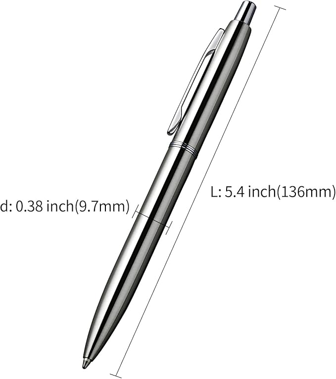 ChaoQ 6 Pcs Retractable Metal Ballpoint Pens, for Gift, Business, Office, 1.0mm Medium Point Black Ink, 12 Extras Replaceable Metal Refills - Stainess Steel