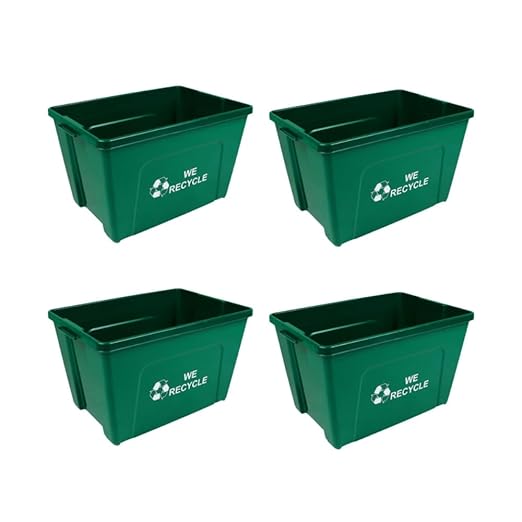 Curbside 18 Gallon Green Recycling Bin for Homes or Businesses for Curb Recycling - Four Pack of Bins - Green