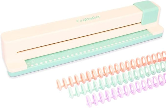 Craftelier - 30 Holes Binding Machine for Planners - A4, A5, A6, A7 and US Letter Size Formats - Includes 6 Spines of Pastel Tones - 5 Sheet Capacity Punch for Notebooks Making and Scrapbooking