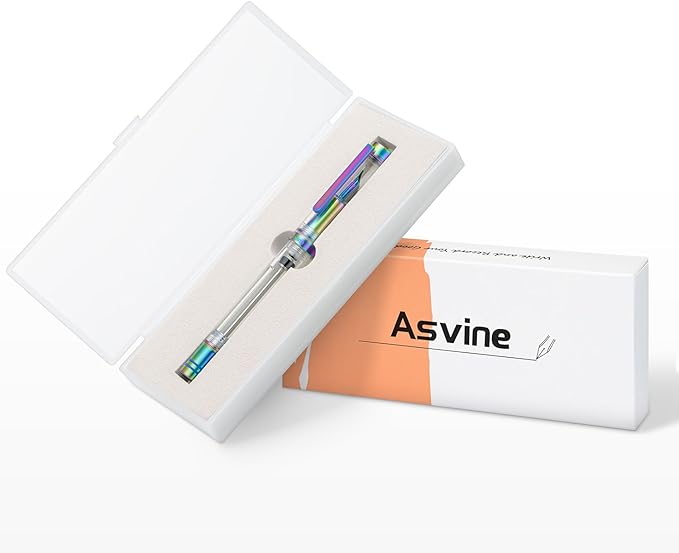 Asvine V200 Titanium Fountain Pen Vacuum Filling, Rainbow Bock Extra Fine Nib Clear Demonstrator Acrylic with Pen Case and Wrench