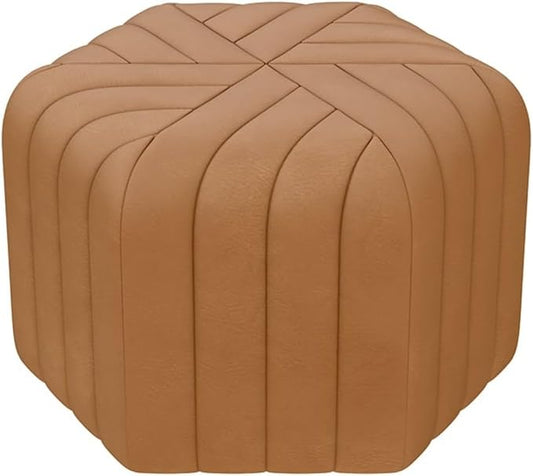 homary 18.5" Hexagonal Pouf Ottoman Upholstered, Velvet Footrest Rest Stools Modern Sofa Footrest Entryway Shoe Changing Stool, Low Coffee Table Footstool for Living Room/Bedroom/Entrway-Brown