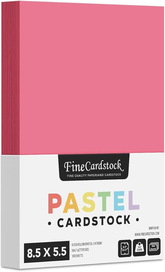 Half Letter Size, 8.5" x 5.5" Pastel Color Cardstock Paper for Arts and Crafts, Scrapbooking, Stationery Printing | Medium Weight 67lb Vellum Bristol (147gsm) Card Stock | 100 Sheets per Pack | Cherry