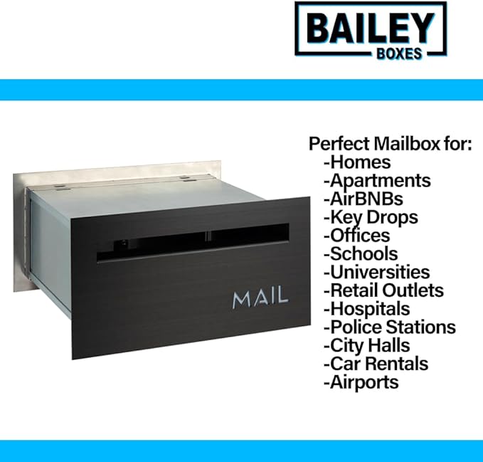 Brick-in Chute Through The Wall Stainless Steel Mailbox - Modern Architectural Locking Design - 8.75" H x 15.75" W - Enhance Your Home with The Melton from Bailey Boxes
