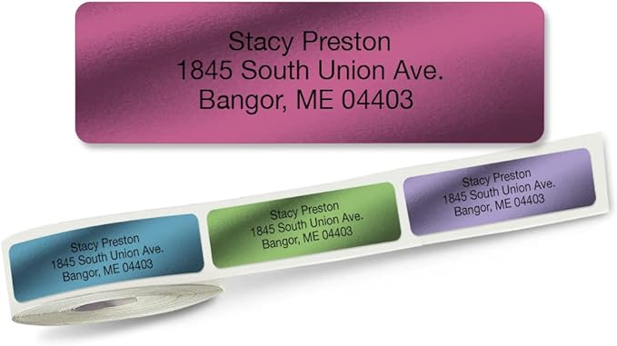 Colorful Images Metallic Rainbow Foil Rolled Return Address Mailing Labels with Dispenser, Customize with Name & Shipping Address, 250 Self Adhesive, Easy Peel Sticker Label Roll, 3/4" x 2 1/2"