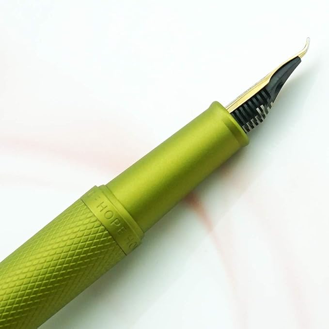 Asvine Mustard Yellow Forest Fountain Pen Bent Nib, Classic Design with Converter and Metal Pen Case, The Light of Hope Serise