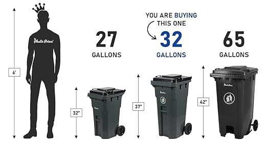 32 Gallon Trash Can with Wheels and Lid, Rolling Recycling Bin Outdoor with Wheels, Commercial Wheeled Garbage Can for Home Garage Office, Set of Blue and Gray