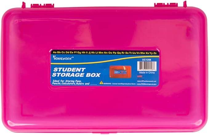 Craft County | Transparent Pencil Box | Colored Utility Box Storage Office Supplies Organizer | Pink