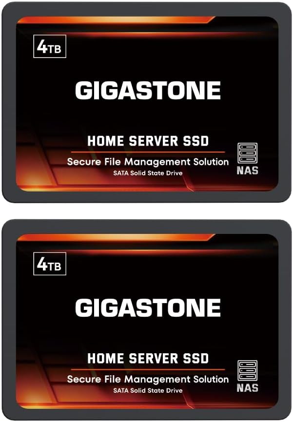 Gigastone Home Server SSD 4TB NAS SSD Drive Cache (2-Pack) 24/7 Durable High Endurance Personal Cloud Data Sync Network Attached Storage RAID 3D NAND 2.5" SATA Internal Solid State Hard Drives