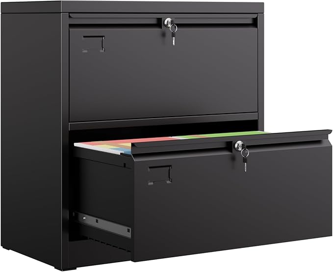 2 Drawer Lateral File Cabinet, Metal Wide Filing Cabinet with Independent Locks, Home Office Furniture for Hanging Files Letter/Legal/F4/A4 Size, Assembly Required, Black