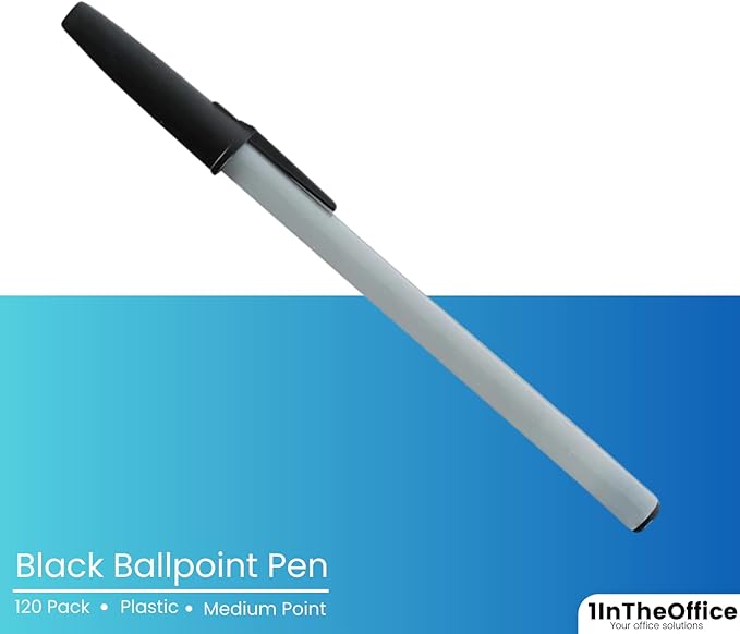 1InTheOffice Ballpoint Pens, Medium Point, Black Ink, 1.0mm, 12 Pens/Box, 10 Boxes