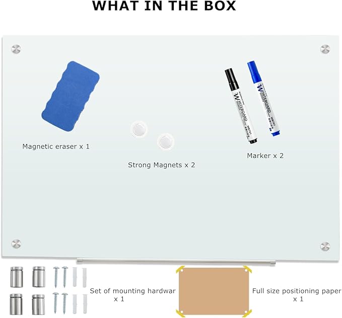 Glass Whiteboard Magnetic Dry Erase White Board 4'x 3' Framless White Surface